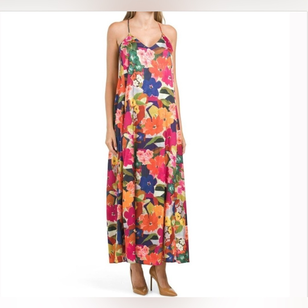 Nicole Miller Floral Maxi Dress in Pink, Orange, Blue, Green